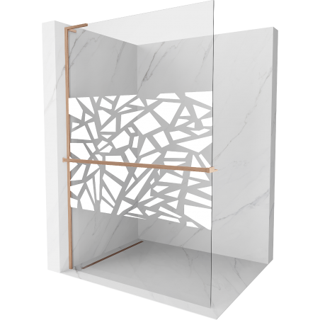Mexen Kioto+ L paroi de douche avec étagère Walk-in 100 x 200 cm, motif blanc, laiton brossé - 800-100-123-65-85
