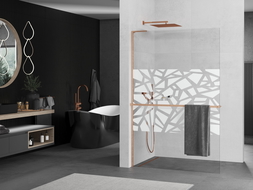 Mexen Kioto+ L paroi de douche avec étagère Walk-in 100 x 200 cm, motif blanc, laiton brossé - 800-100-123-65-85
