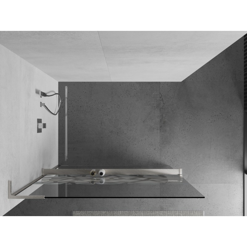 Mexen Kioto+ L paroi de douche avec étagère Walk-in 120 x 200 cm, motif blanc, nickel brossé - 800-120-123-97-85