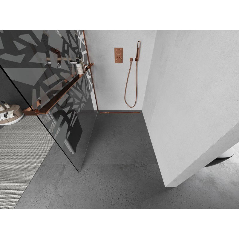 Mexen Kioto+ L paroi de douche avec étagère Walk-in 80 x 200 cm, motif blanc, or rose - 800-080-123-60-85