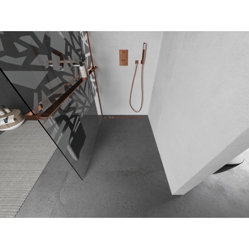Mexen Kioto+ L paroi de douche avec étagère Walk-in 120 x 200 cm, motif blanc, or rose - 800-120-123-60-85