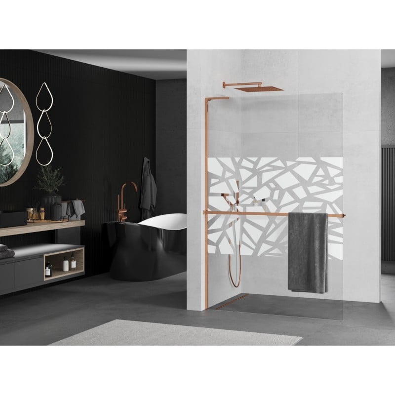 Mexen Kioto+ L paroi de douche avec étagère Walk-in 100 x 200 cm, motif blanc, or rose - 800-100-123-60-85