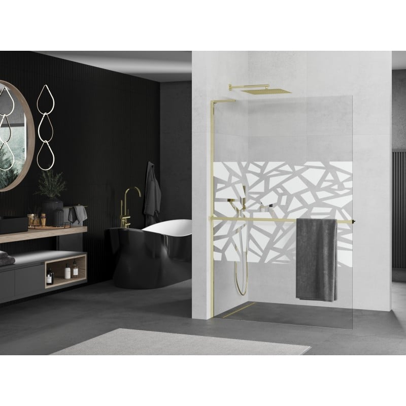 Mexen Kioto+ L paroi de douche avec étagère Walk-in 70 x 200 cm, motif blanc, doré - 800-070-123-50-85