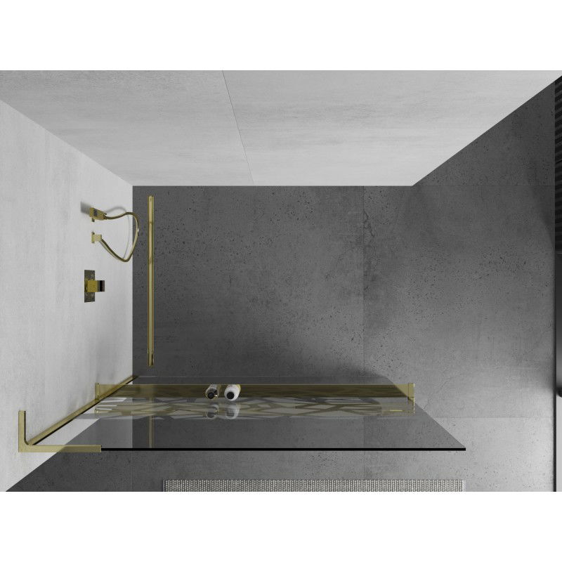 Mexen Kioto+ L mur de douche avec étagère Walk-in 110 x 200 cm, motif blanc, or - 800-110-123-50-85