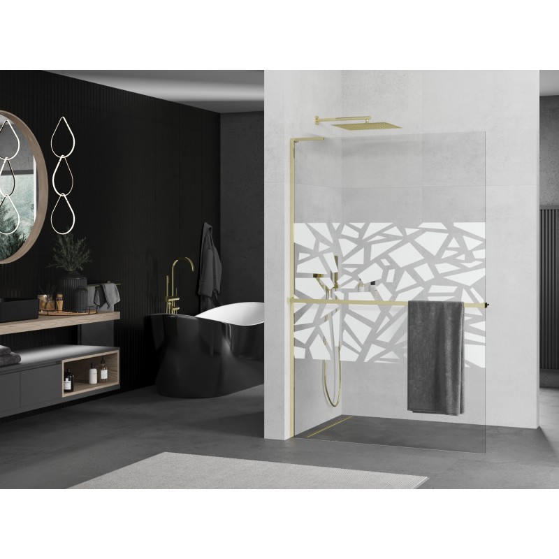 Mexen Kioto+ L paroi de douche avec étagère Walk-in 120 x 200 cm, motif blanc, doré - 800-120-123-50-85