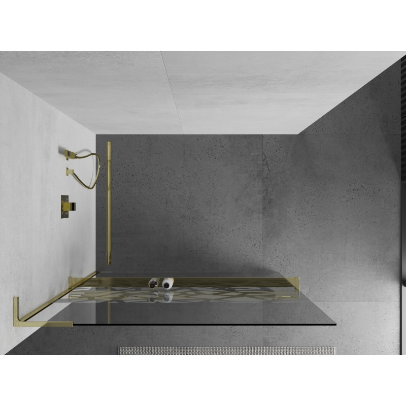 Mexen Kioto+ L paroi de douche avec étagère Walk-in 120 x 200 cm, motif blanc, doré - 800-120-123-50-85
