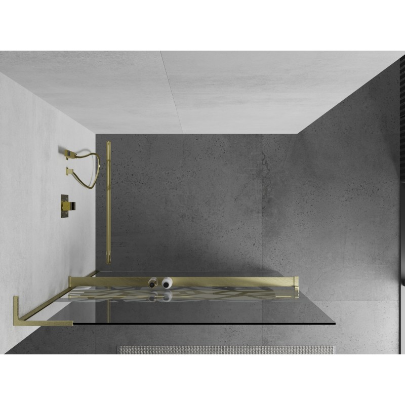 Mexen Kioto+ L paroi de douche avec étagère Walk-in 90 x 200 cm, motif blanc, or brossé - 800-090-123-55-85