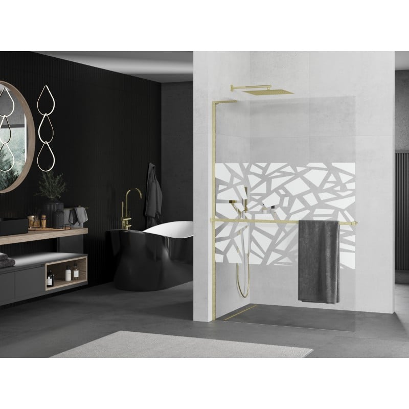 Mexen Kioto+ L paroi de douche avec étagère Walk-in 100 x 200 cm, motif blanc, or brossé - 800-100-123-55-85