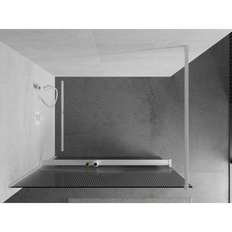 Mexen Kioto+ paroi de douche avec étagère Walk-in 70 x 200 cm, rayée, blanche - 800-070-121-20-09