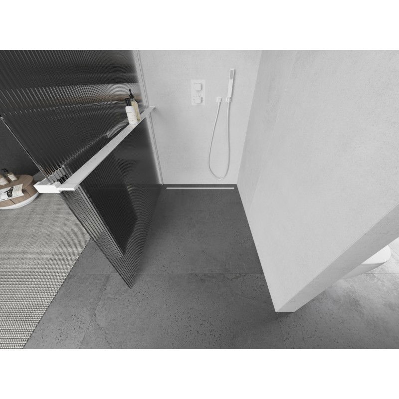 Mexen Kioto+ paroi de douche avec étagère Walk-in 120 x 200 cm, rayures, blanc - 800-120-121-20-09