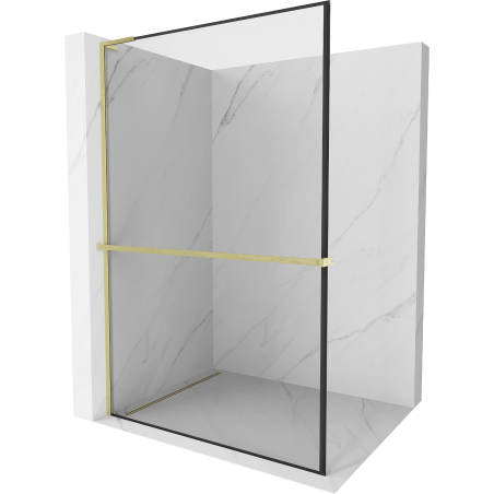 Mexen Kioto+ L paroi de douche avec étagère Walk-in 90 x 200 cm, motif noir, doré brossé - 800-090-123-55-70