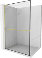 Mexen Kioto+ L panneau de douche avec étagère Walk-in 70 x 200 cm, cadre noir, or brossé - 800-070-123-55-70