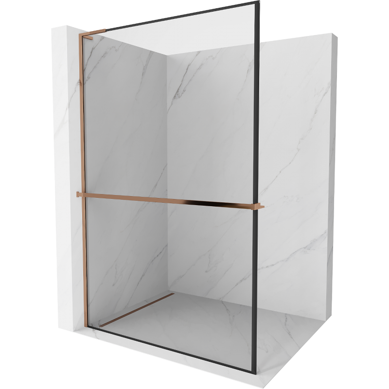 Mexen Kioto+ L paroi de douche avec étagère Walk-in 120 x 200 cm, cadre noir, or rose - 800-120-123-60-70