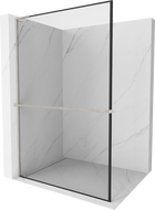 Mexen Kioto+ L paroi de douche avec étagère Walk-in 50 x 200 cm, cadre noir, nickel brossé - 800-050-123-97-70