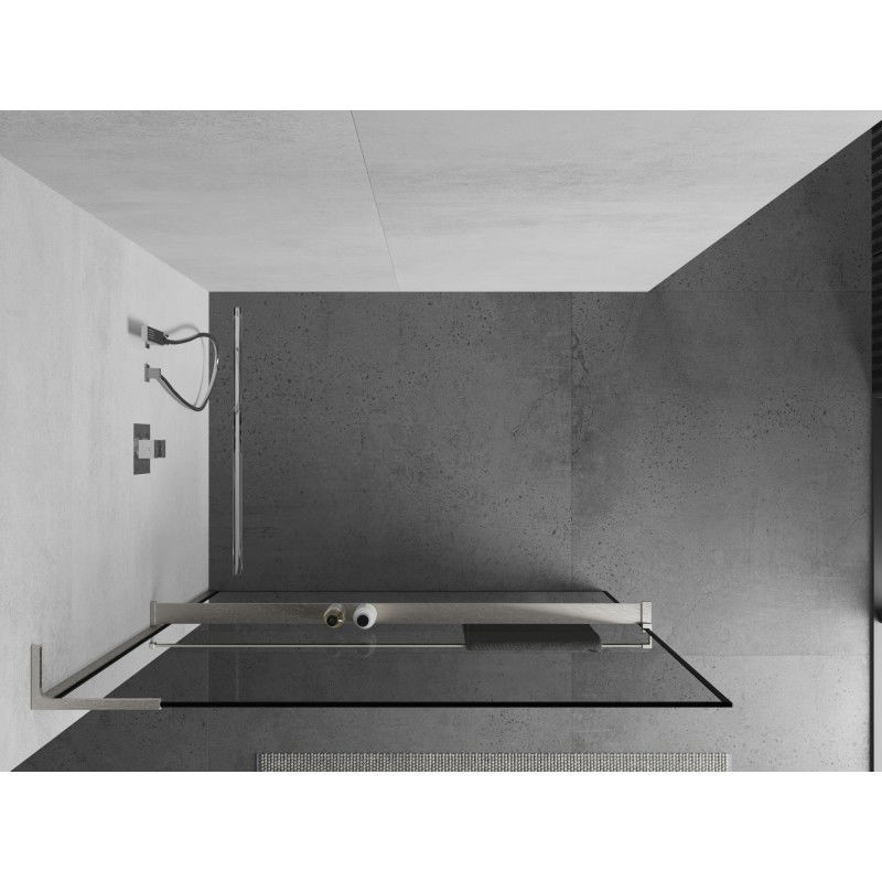 Mexen Kioto+ L paroi de douche avec étagère Walk-in 90 x 200 cm, cadre noir, nickel brossé - 800-090-123-97-70