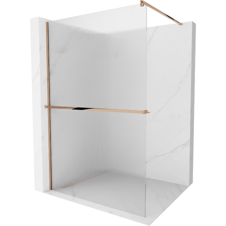 Mexen Kioto+ paroi de douche avec étagère Walk-in 80 x 200 cm, striée, or rose - 800-080-121-60-09