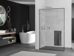 Mexen Kioto+ L paroi de douche avec étagère Walk-in 100 x 200 cm, motif noir, nickel brossé - 800-100-123-97-70
