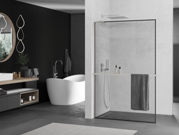 Mexen Kioto+ L paroi de douche avec étagère Walk-in 120 x 200 cm, cadre noir, nickel brossé - 800-120-123-97-70
