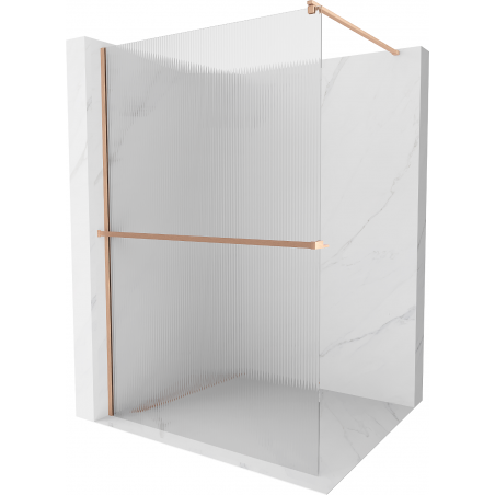 Mexen Kioto+ paroi de douche avec étagère Walk-in 90 x 200 cm, rayures, cuivre brossé - 800-090-121-65-09
