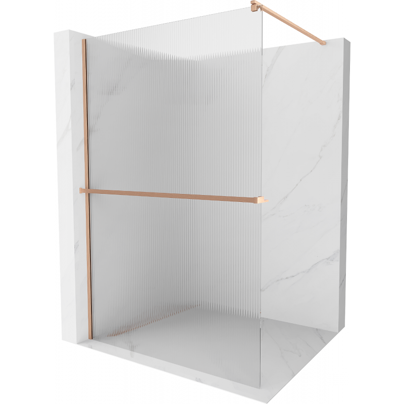 Mexen Kioto+ paroi de douche avec étagère Walk-in 140 x 200 cm, rayures, cuivre brossé - 800-140-121-65-09