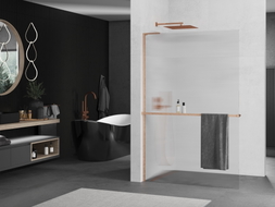 Mexen Kioto+ L paroi de douche avec étagère Walk-in 70 x 200 cm, rayures, cuivre brossé - 800-070-123-65-09