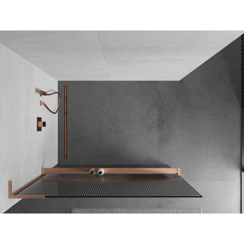 Mexen Kioto+ L paroi de douche avec étagère Walk-in 90 x 200 cm, rayures, cuivre brossé - 800-090-123-65-09