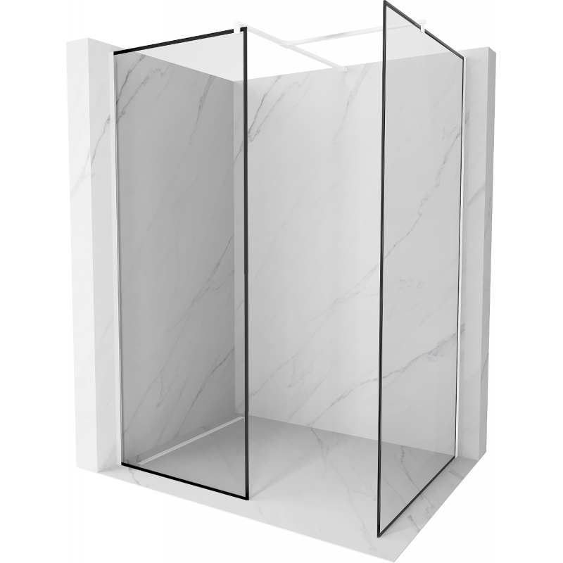 Mexen Kioto paroi de douche Walk-in 150 x 100 cm, cadre noir, blanc - 800-150-202-20-70-100