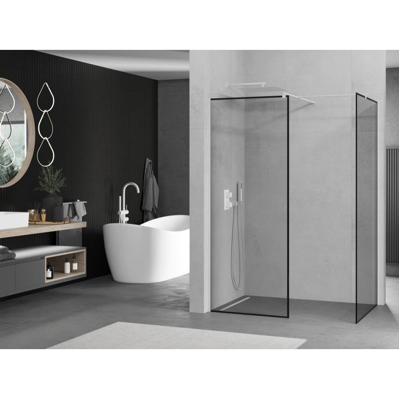 Mexen Kioto paroi de douche Walk-in 80 x 70 cm, cadre noir, blanc - 800-080-202-20-70-070