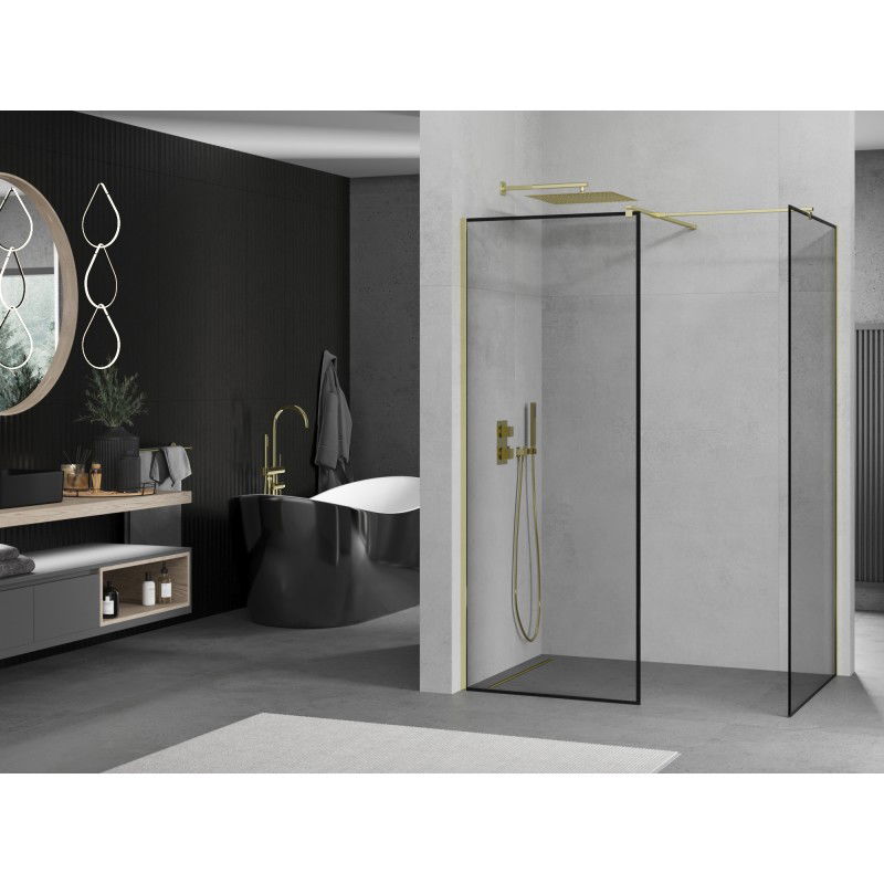 Mexen Kioto paroi de douche Walk-in 160 x 120 cm, cadre noir, doré - 800-160-202-50-70-120