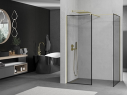 Mexen Kioto paroi de douche Walk-in 90 x 80 cm, cadre noir, doré - 800-090-202-50-70-080