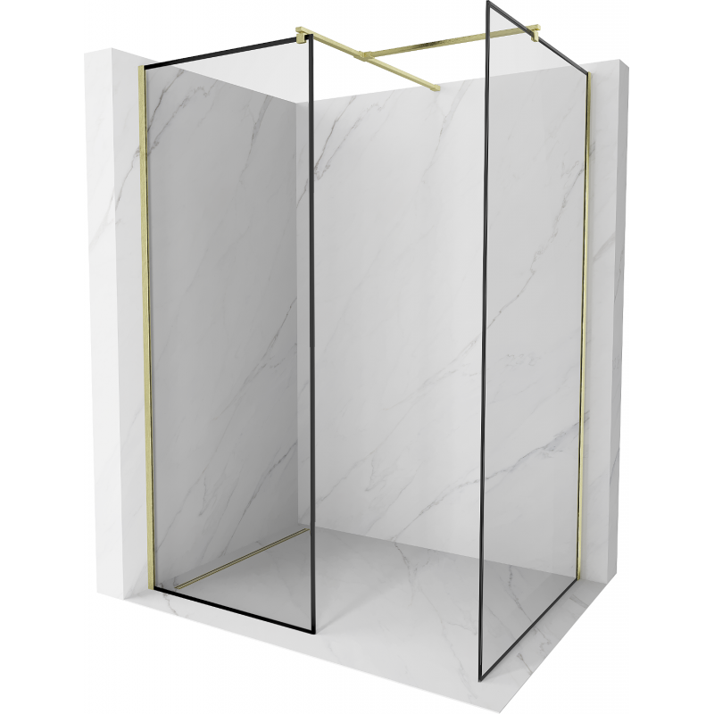 Mexen Kioto paroi de douche Walk-in 80 x 80 cm, cadre noir, or brossé - 800-080-202-55-70-080