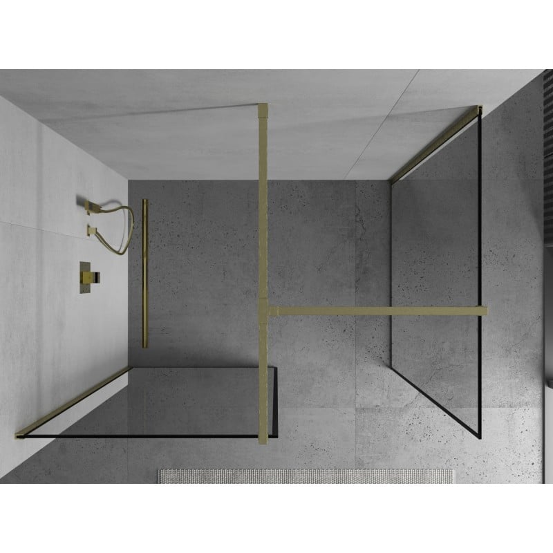Mexen Kioto paroi de douche Walk-in 80 x 80 cm, cadre noir, or brossé - 800-080-202-55-70-080