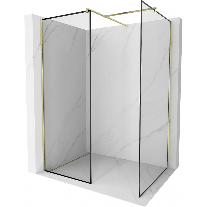 Mexen Kioto paroi de douche Walk-in 110 x 80 cm, cadre noir, doré brossé - 800-110-202-55-70-080