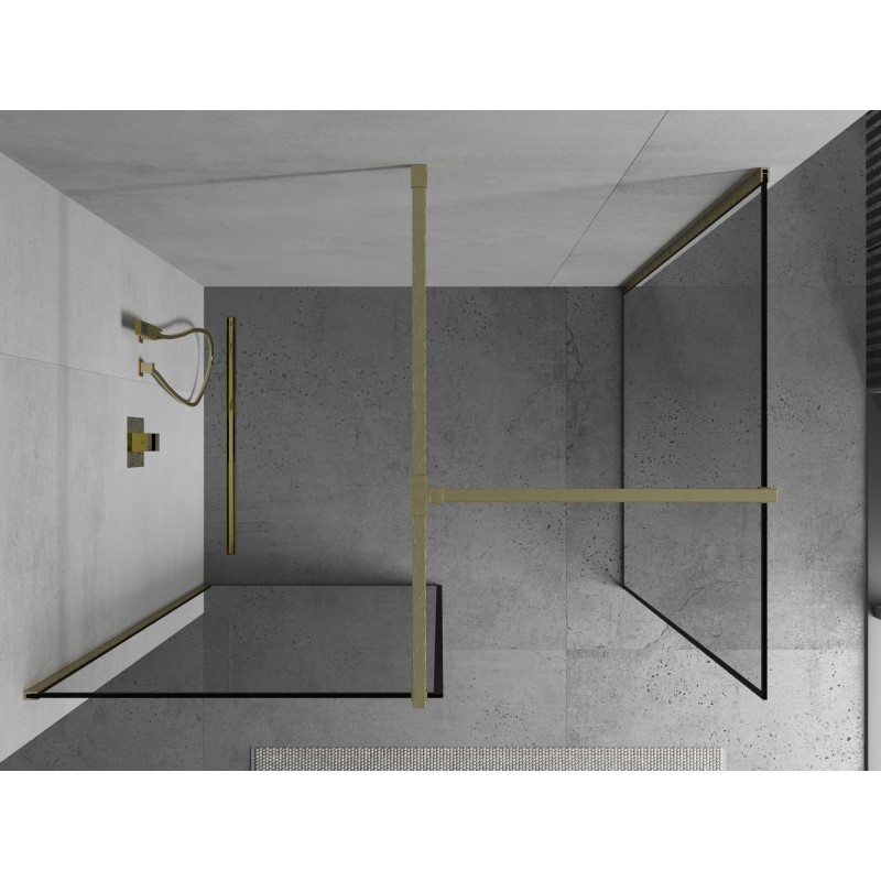 Mexen Kioto paroi de douche Walk-in 110 x 80 cm, cadre noir, doré brossé - 800-110-202-55-70-080