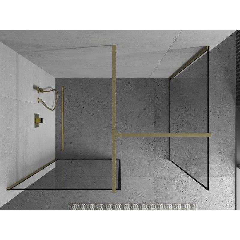 Mexen Kioto paroi de douche Walk-in 130 x 80 cm, cadre noir, or brossé - 800-130-202-55-70-080