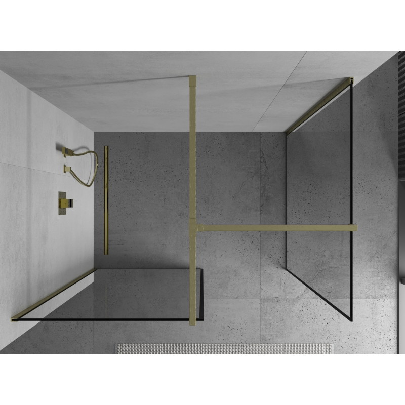 Mexen Kioto paroi de douche Walk-in 160 x 80 cm, cadre noir, or brossé - 800-160-202-55-70-080