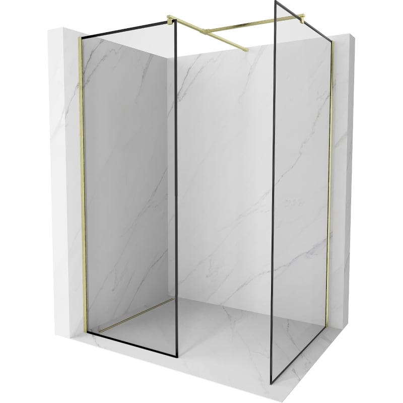 Mexen Kioto paroi de douche Walk-in 130 x 120 cm, cadre noir, or brossé - 800-130-202-55-70-120