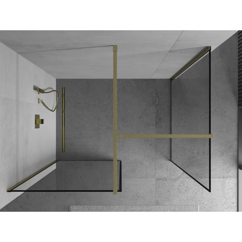 Mexen Kioto paroi de douche Walk-in 130 x 120 cm, cadre noir, or brossé - 800-130-202-55-70-120
