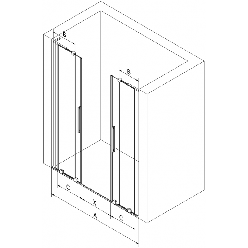 Mexen Velar L Duo portes de douche coulissantes 150 cm, graphite, or brossé - 871-150-003-42-55