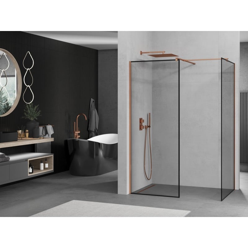 Mexen Kioto paroi de douche Walk-in 140 x 100 cm, cadre noir, or rose - 800-140-202-60-70-100