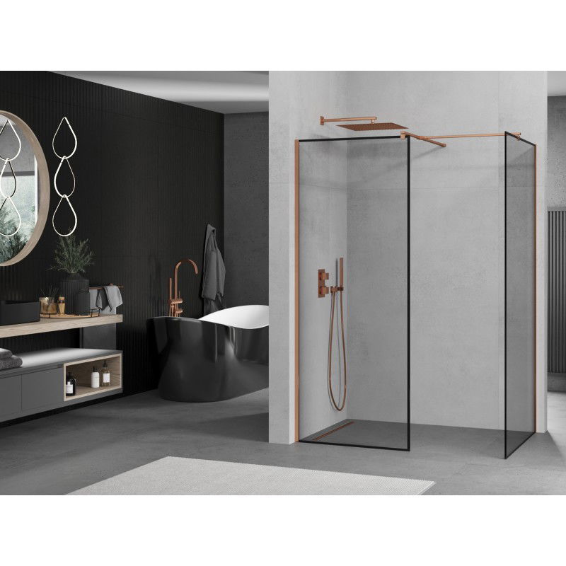 Mexen Kioto paroi de douche Walk-in 160 x 110 cm, cadre noir, or rose - 800-160-202-60-70-110