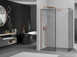 Mexen Kioto paroi de douche Walk-in 130 x 80 cm, cadre noir, cuivre brossé - 800-130-202-65-70-080