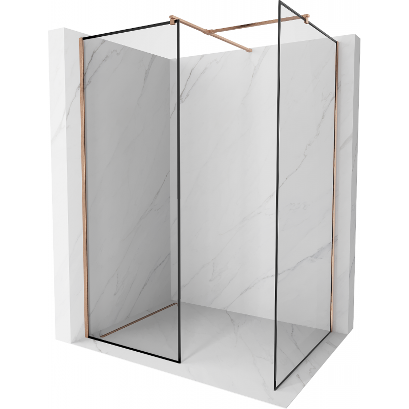 Mexen Kioto paroi de douche Walk-in 140 x 80 cm, motif noir, laiton brossé - 800-140-202-65-70-080