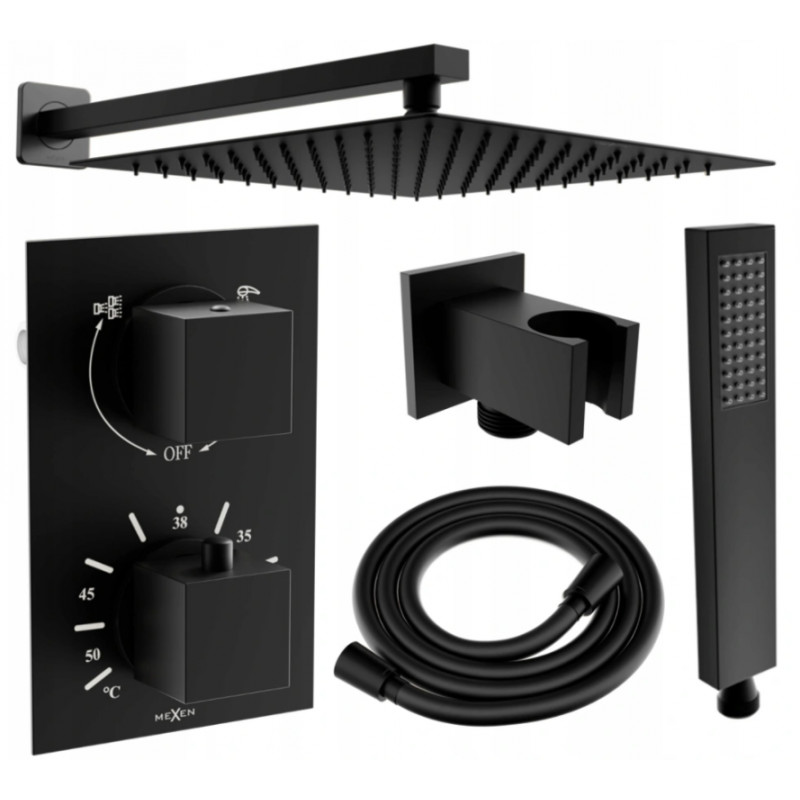 Mexen Cube DR02 ensemble de douche encastré avec pomme de douche 30 cm, noir - 77502DR0230-70