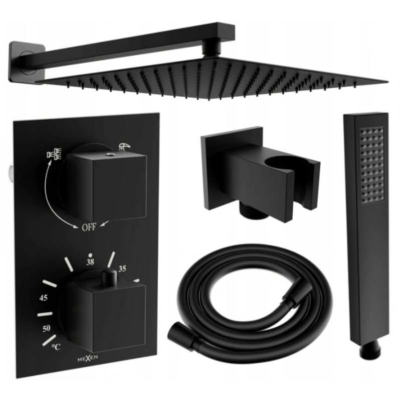 Mexen Cube DR02 ensemble de douche encastré avec pomme haute 30 cm, noir - 77502DR0230-70