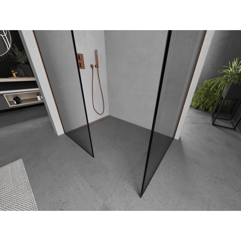 Mexen Kioto paroi de douche Walk-in 120 x 110 cm, cadre noir, cuivre brossé - 800-120-202-65-70-110