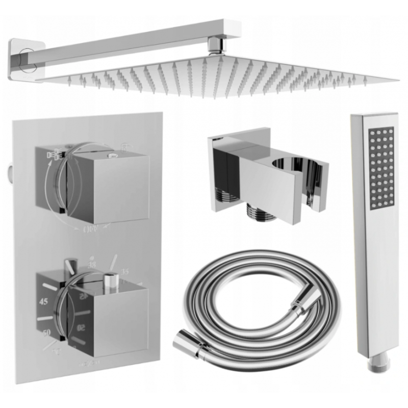 Mexen Cube DR02 ensemble de douche encastré avec pommeau de 25 cm, chromé - 77502DR0225-00