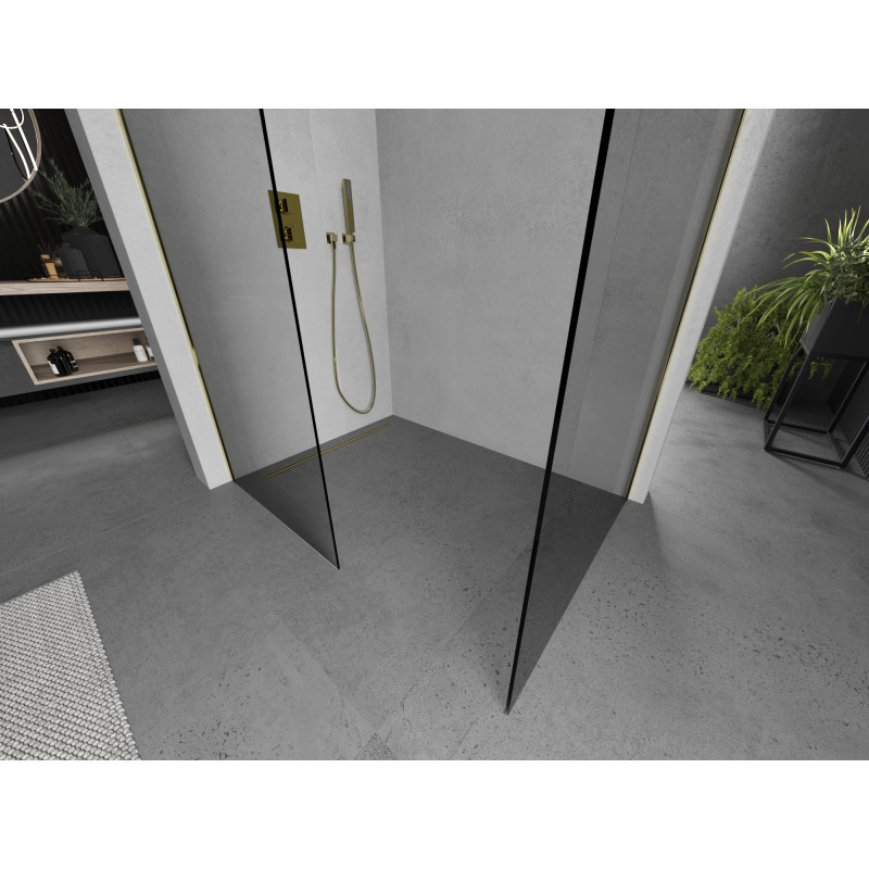 Mexen Kioto paroi de douche Walk-in 130 x 70 cm, transparente, dorée - 800-130-202-50-00-070