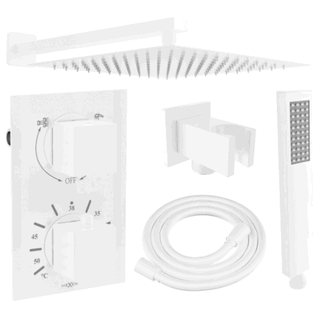 Mexen Cube DR02 ensemble de douche encastré avec pommeau de douche de 25 cm, blanc - 77502DR0225-20