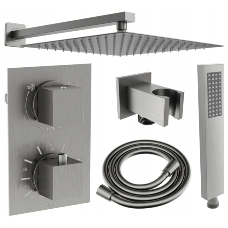 Mexen Cube DR02 ensemble de douche encastré avec pomme de douche 25 cm, gun gray brossé - 77502DR0225-66